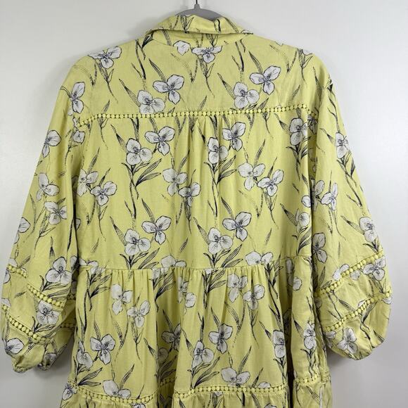 Anthropologie Maeve Bettina Ladder Lace Mini Dress Small Linen Floral Oversized - Picture 9 of 15